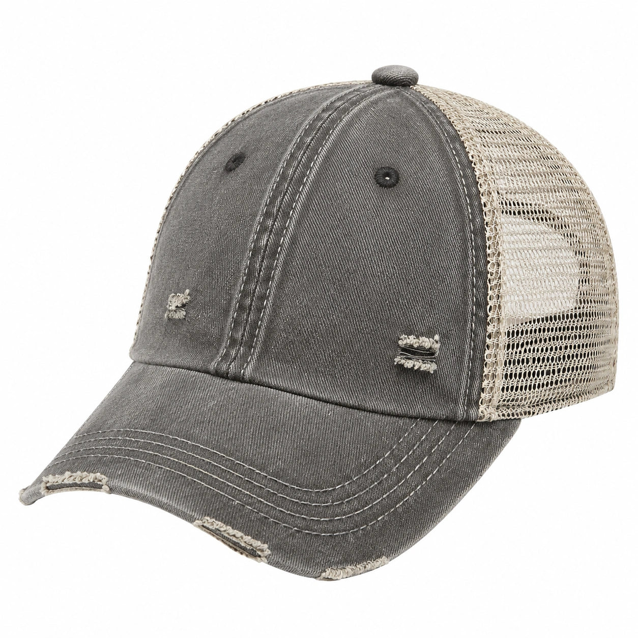 Baseballkappe Einheitsgröße Dunkelgrau Beige Baumwolloptik Mesh Vintage Freizeit