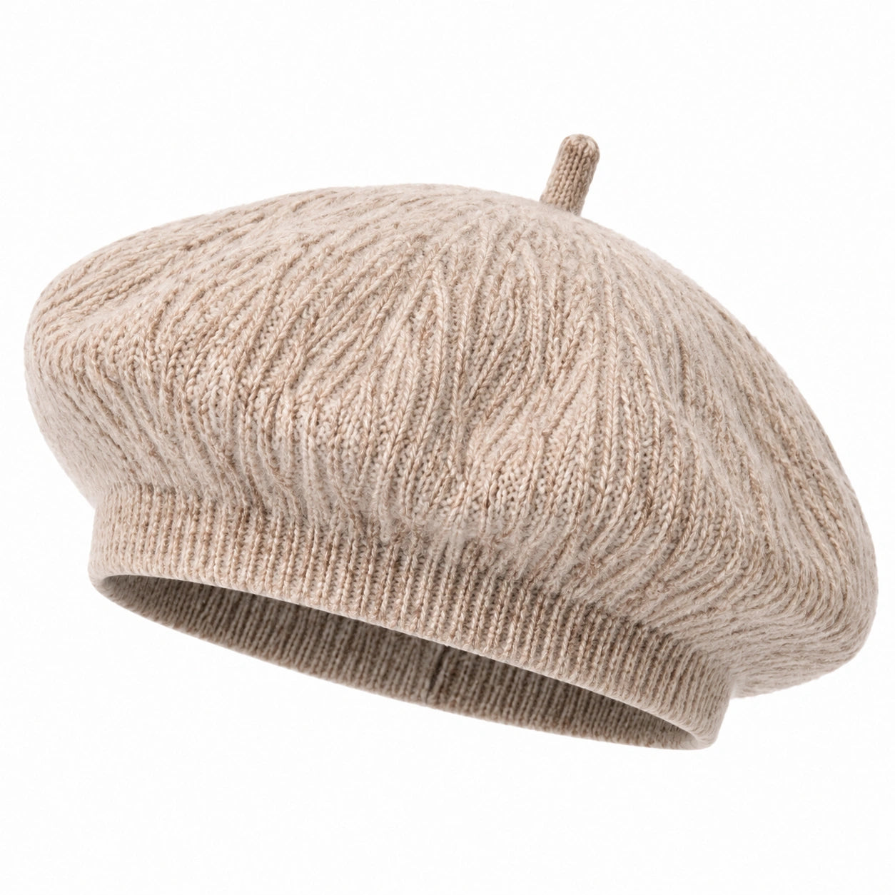 Baskenmütze Einheitsgröße Beige Strick mit Rippstruktur für Erwachsene