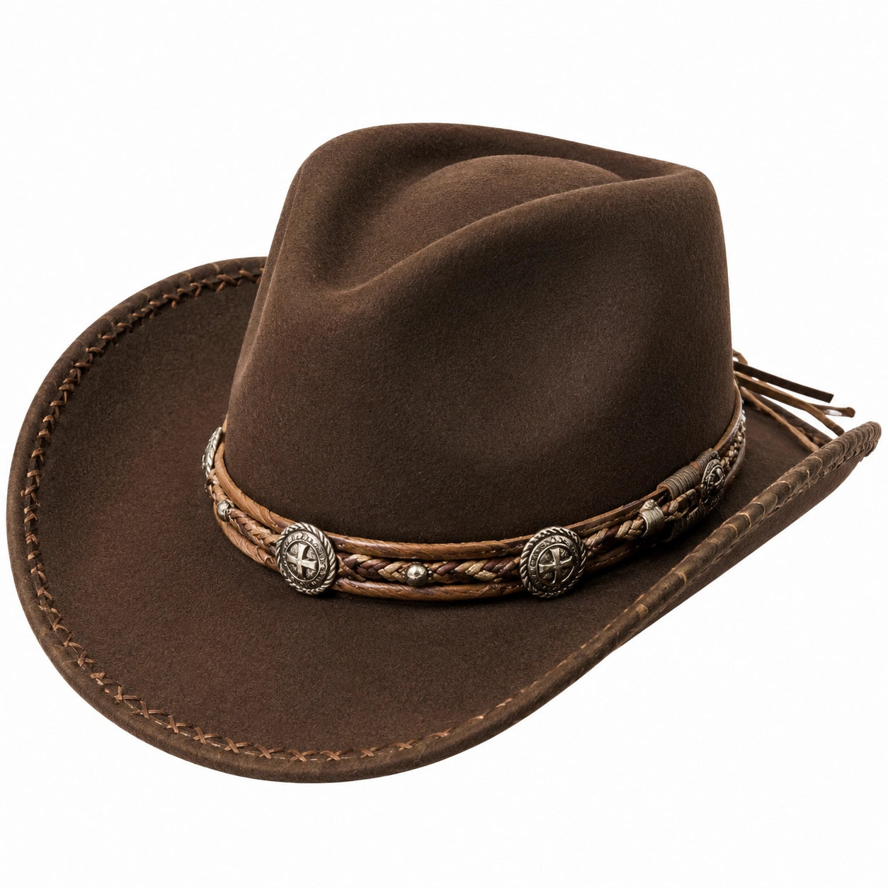 Cowboyhut Einheitsgröße Braun in Wildlederoptik mit geflochtenem Hutband