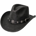 Cowboyhut Einheitsgröße aus Kunstleder Schwarz mit Zierband im Westernstil