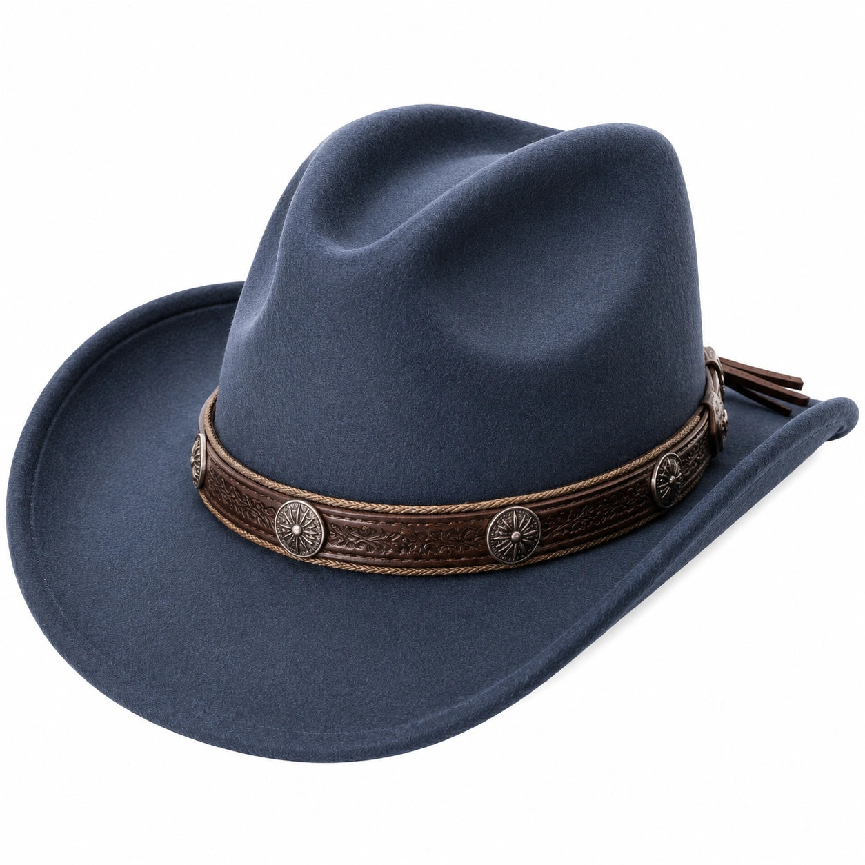 Cowboyhut Einheitsgröße aus dunkelblauem Filz mit dekorativem Hutband im Westernstil