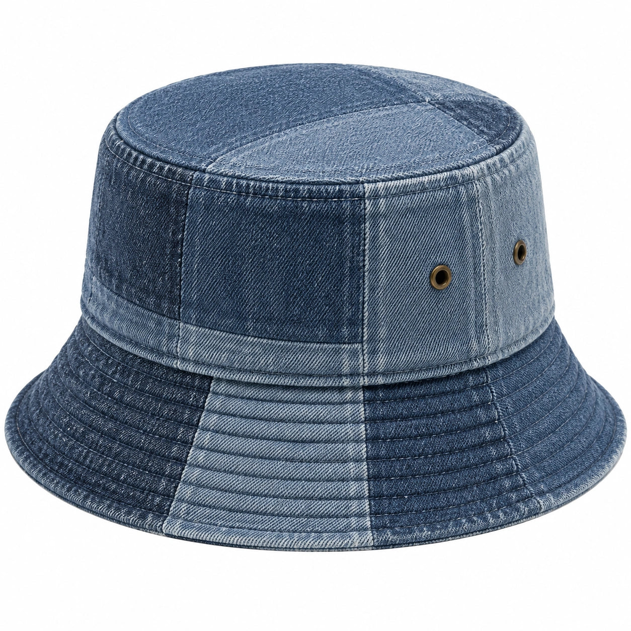 Bucket Hat Einheitsgröße aus Denim in Blau mit Patchwork-Optik