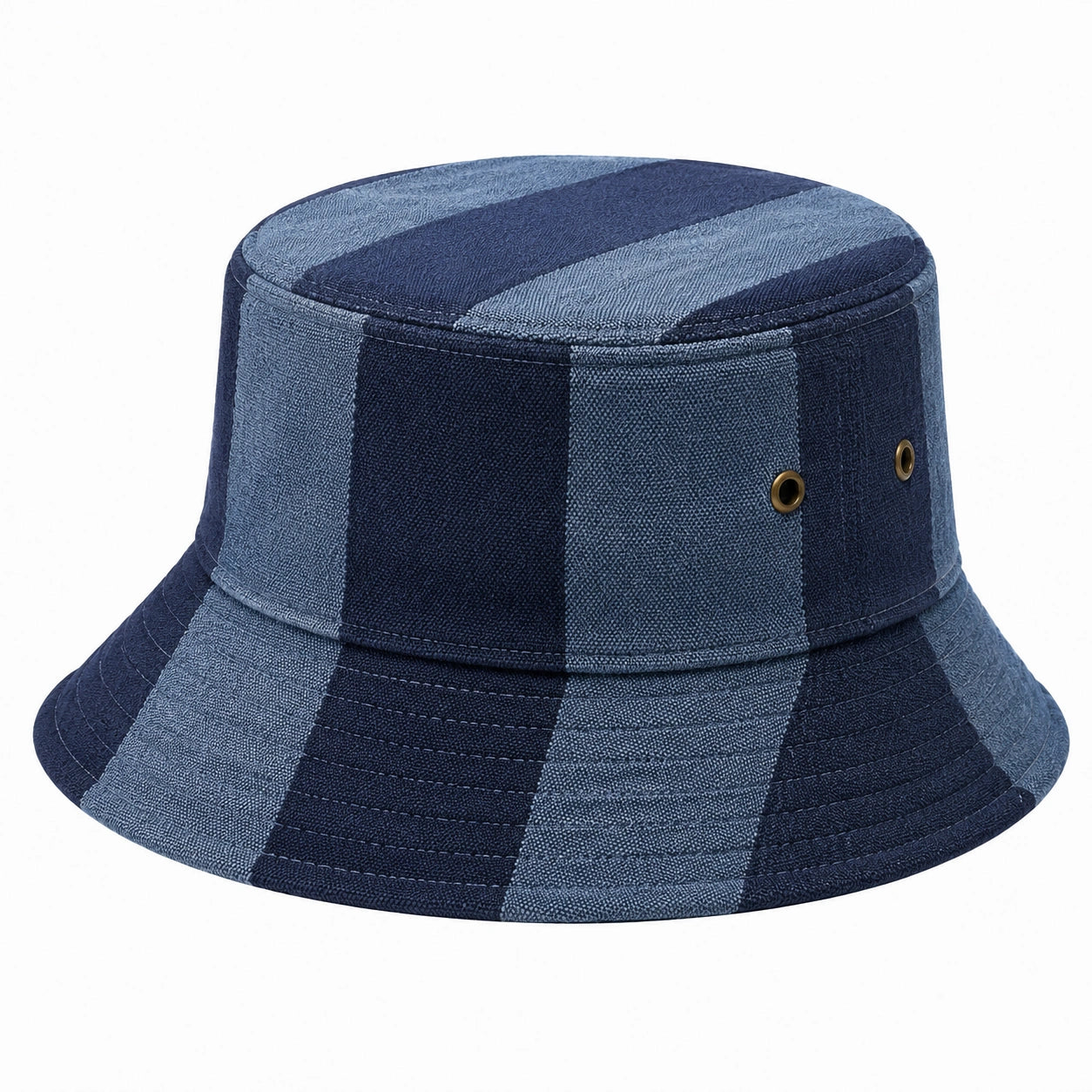 Bucket Hat Einheitsgröße aus Textil in Dunkelblau Hellblau gestreift mit breiter Krempe