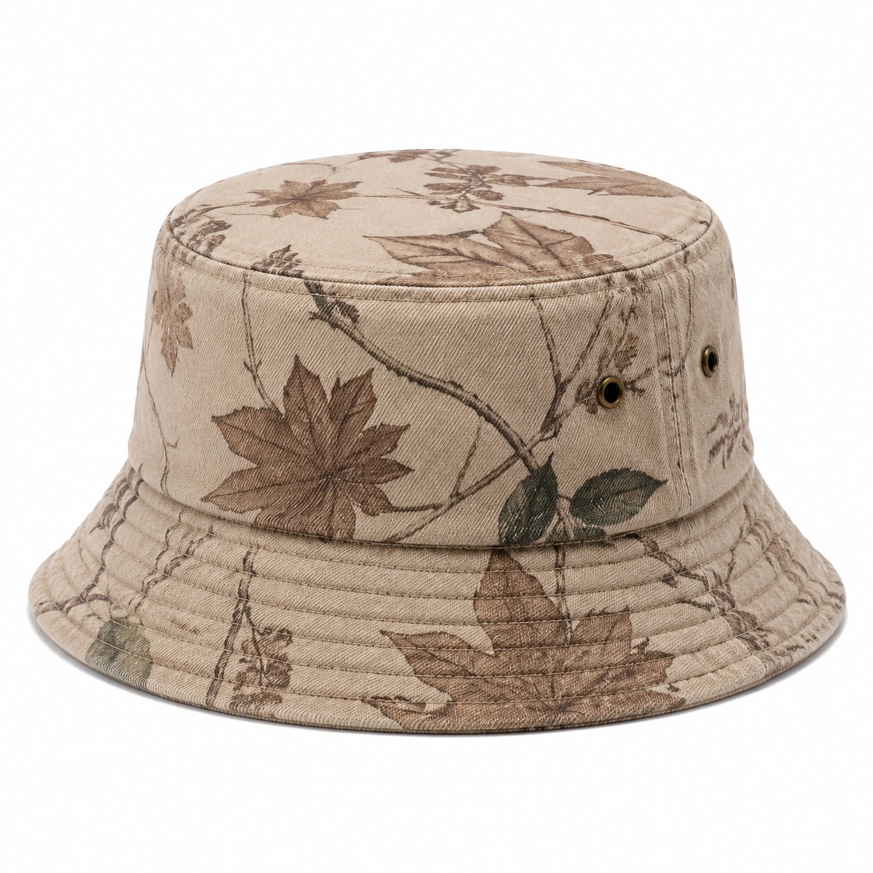 Fischerhut Einheitsgröße in Beige mit Blättermuster aus Textilgewebe atmungsaktiv