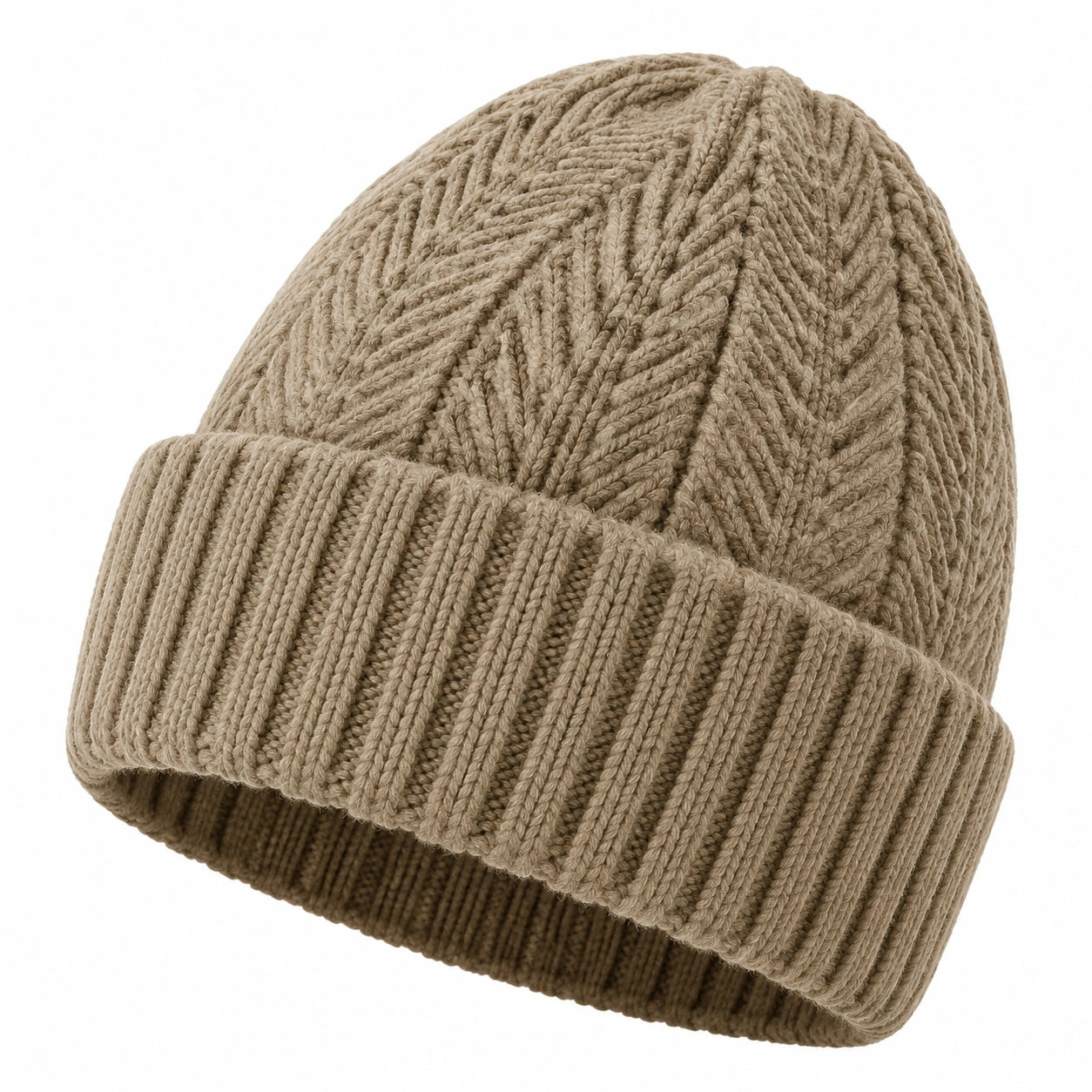 Strickmütze Einheitsgröße Beige mit Umschlag und Rippstrick