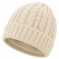 Strickmütze Einheitsgröße Creme mit Zopfmuster und Fleecefutter