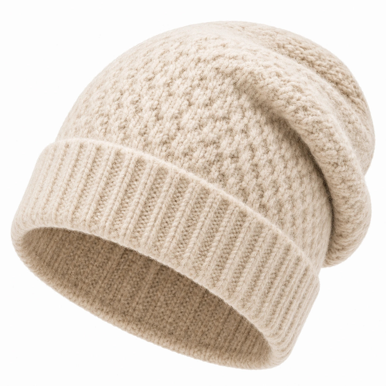 Strickmütze Einheitsgröße Beige mit Umschlag für Herbst und Winter