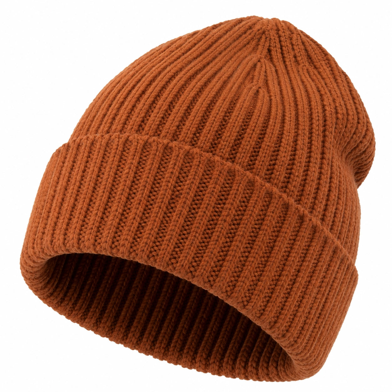 Strickmütze Einheitsgröße aus Textil in Rostbraun mit Rippstrick Umschlag für Alltag