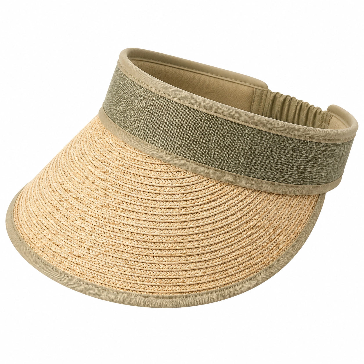 Sonnenvisier Einheitsgröße in Strohoptik Beige Khaki mit Elastikband
